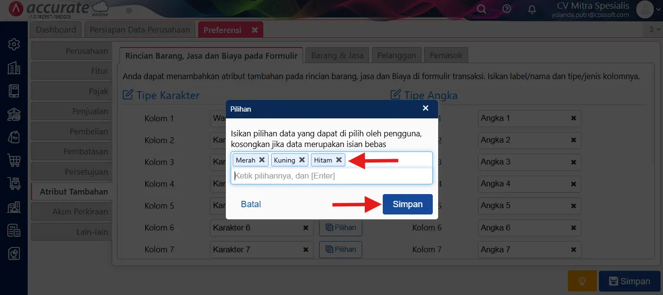 mengatur atribut tambahan
